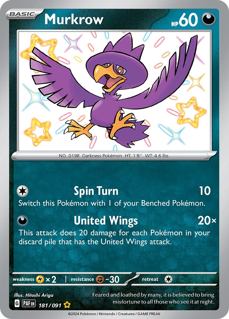 Murkrow (181/091) [Scarlet & Violet: Paldean Fates] | Jomio and Rueliete's Cards and Comics