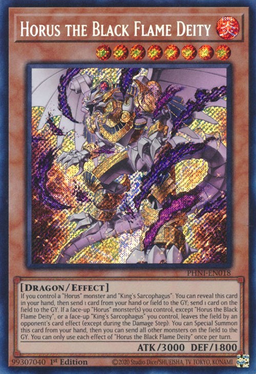 Horus the Black Flame Deity [PHNI-EN018] Secret Rare | Jomio and Rueliete's Cards and Comics