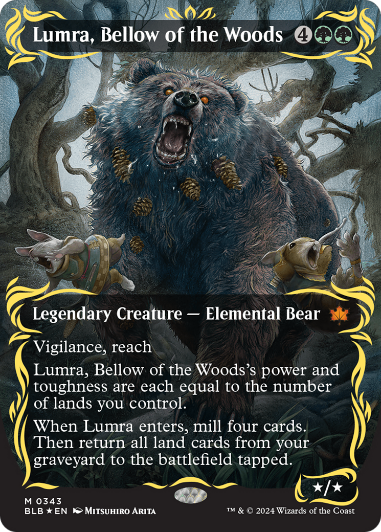 Lumra, Bellow of the Woods (Borderless) (Raised Foil) [Bloomburrow] | Jomio and Rueliete's Cards and Comics