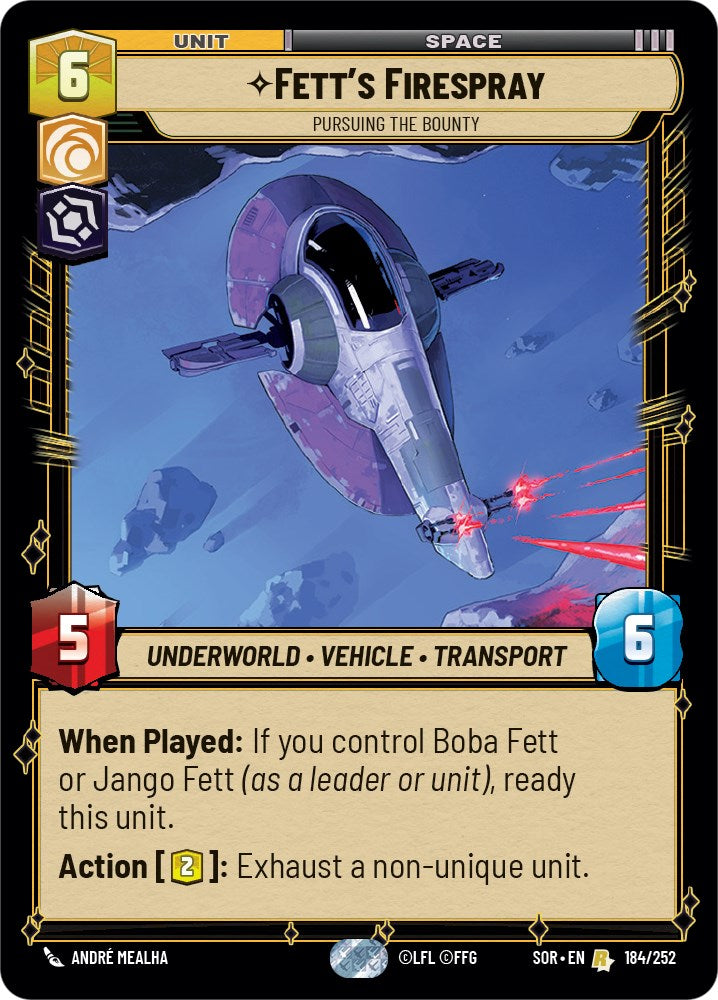 Fett's Firespray - Pursuing the Bounty (184/252) [Spark of Rebellion] | Jomio and Rueliete's Cards and Comics