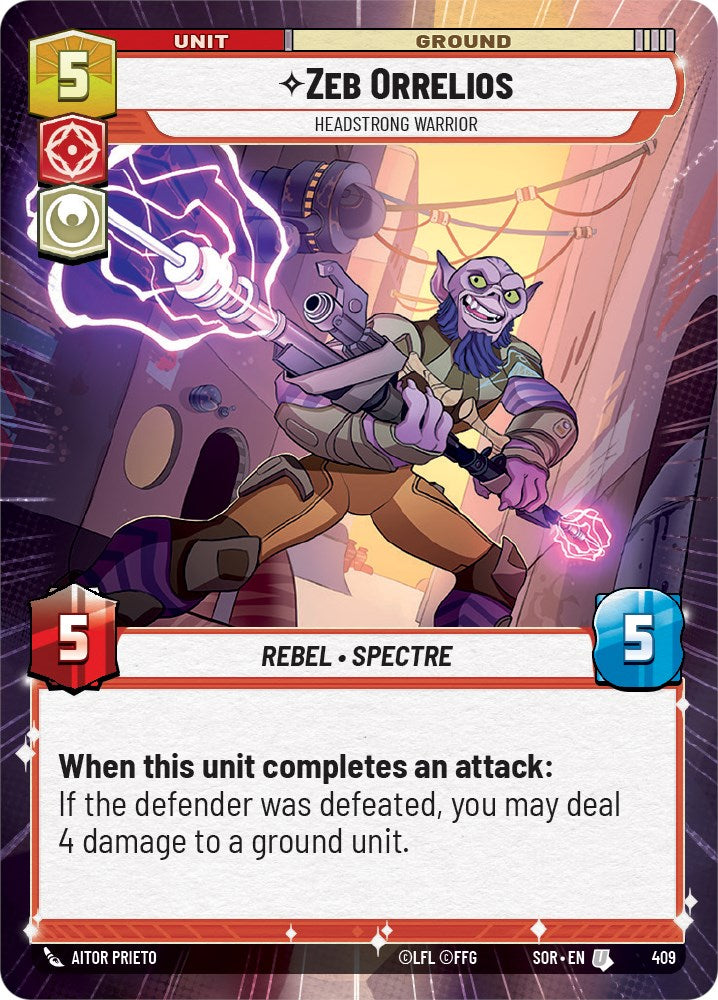 Zeb Orrelios - Headstrong Warrior (Hyperspace) (409) [Spark of Rebellion] | Jomio and Rueliete's Cards and Comics