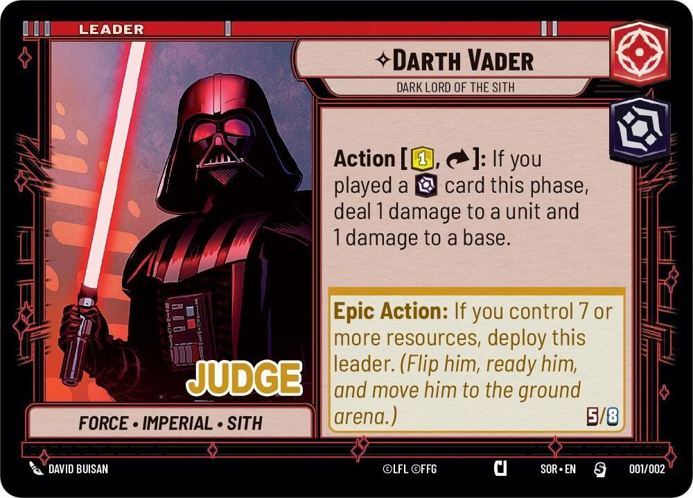 Darth Vader - Dark Lord of the Sith (001/002) (Judge Promo) (001/002) [Spark of Rebellion Promos] | Jomio and Rueliete's Cards and Comics
