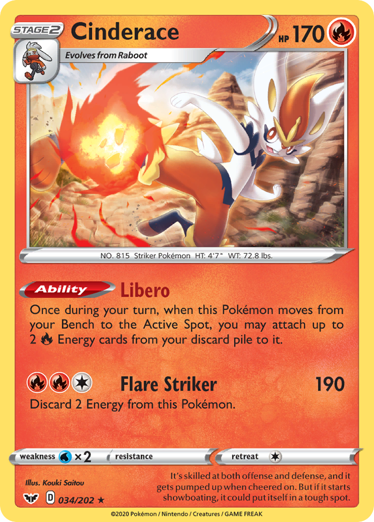 Cinderace (034/202) (Theme Deck Exclusive) [Sword & Shield: Base Set] | Jomio and Rueliete's Cards and Comics
