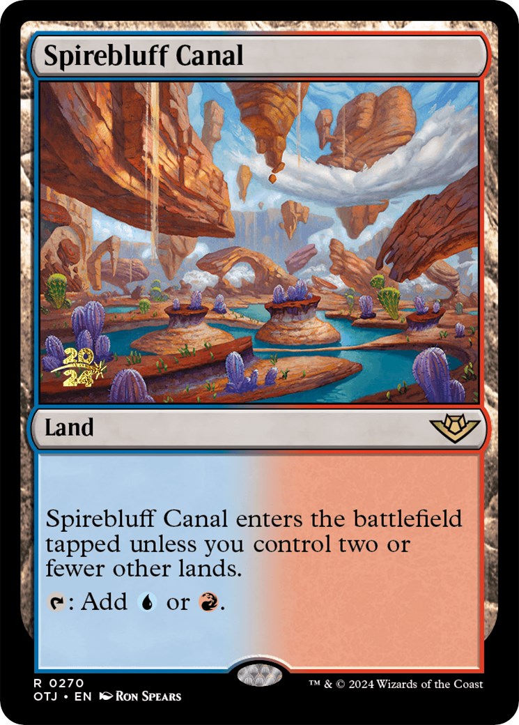 Spirebluff Canal (OTJ) [Outlaws of Thunder Junction Prerelease Promos] | Jomio and Rueliete's Cards and Comics