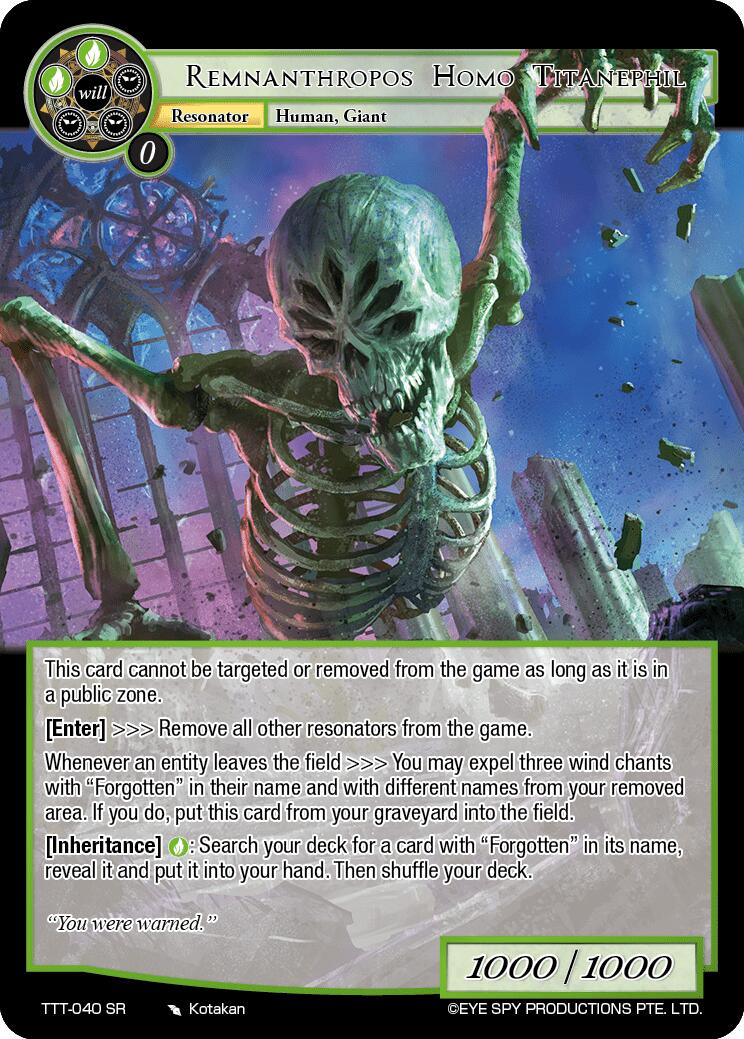 Remnanthropos Homo Titanephil (TTT-040 SR) [Thoth of the Trinity] | Jomio and Rueliete's Cards and Comics