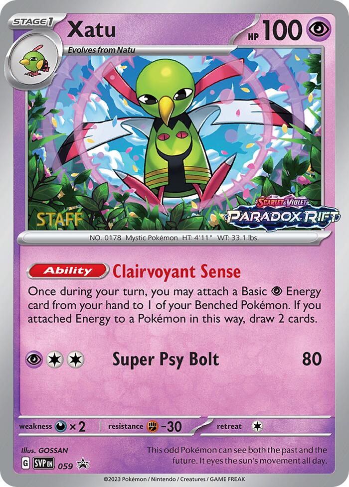 Xatu (059) (Staff Prerelease Promo) [Scarlet & Violet: Black Star Promos] | Jomio and Rueliete's Cards and Comics