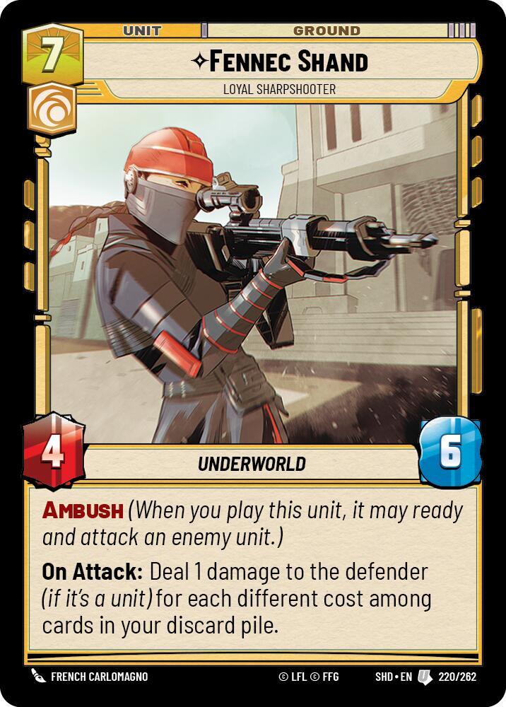Fennec Shand - Loyal Sharpshooter (220/262) (220/262) [Shadows of the Galaxy] | Jomio and Rueliete's Cards and Comics