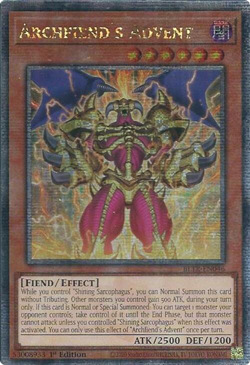 Archfiend's Advent (Quarter Century Secret Rare) [BLTR-EN046] Quarter Century Secret Rare | Jomio and Rueliete's Cards and Comics