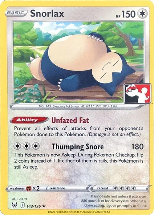 Snorlax (143/196) [Prize Pack Series Three] | Jomio and Rueliete's Cards and Comics