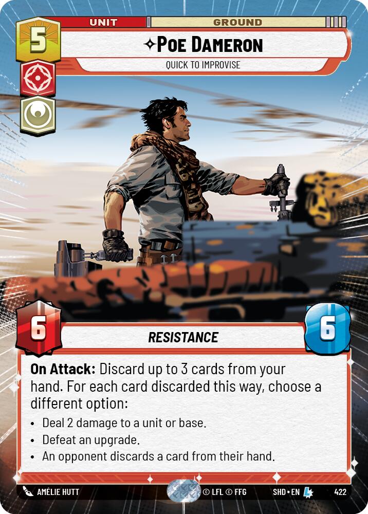 Poe Dameron - Quick to Improvise (422) (Hyperspace) (422) [Shadows of the Galaxy] | Jomio and Rueliete's Cards and Comics