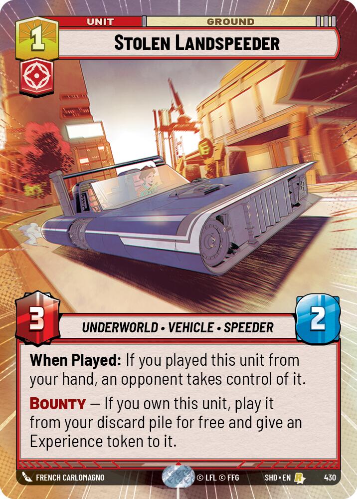Stolen Landspeeder (430) (Hyperspace) (430) [Shadows of the Galaxy] | Jomio and Rueliete's Cards and Comics