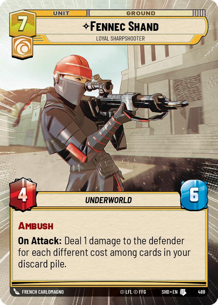 Fennec Shand - Loyal Sharpshooter (488) (Hyperspace) (488) [Shadows of the Galaxy] | Jomio and Rueliete's Cards and Comics