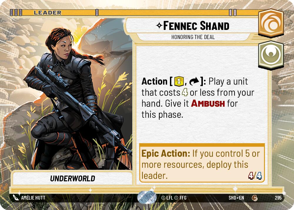 Fennec Shand - Honoring the Deal (295) (Hyperspace) (295) [Shadows of the Galaxy] | Jomio and Rueliete's Cards and Comics