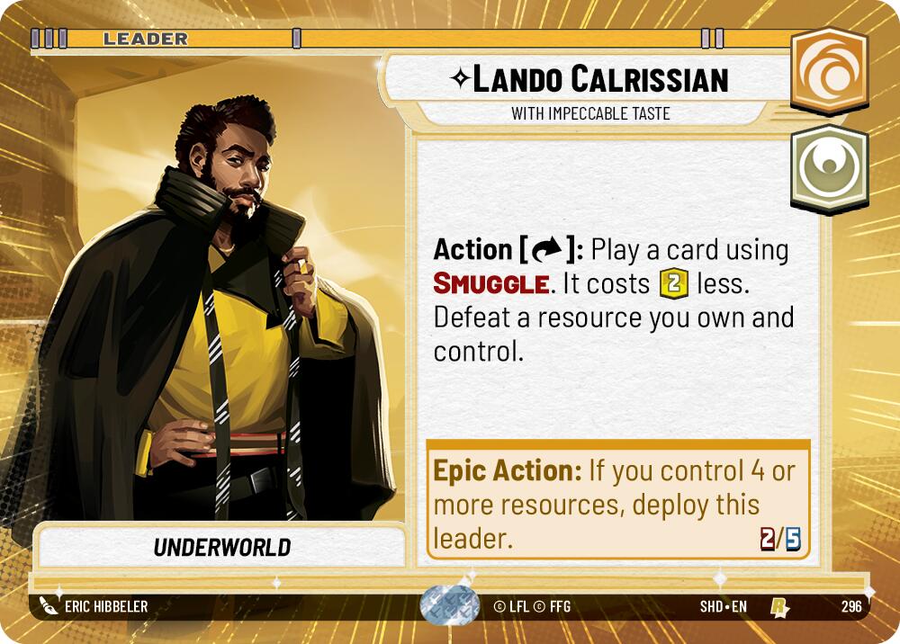 Lando Calrissian - With Impeccable Taste (296) (Hyperspace) (296) [Shadows of the Galaxy] | Jomio and Rueliete's Cards and Comics