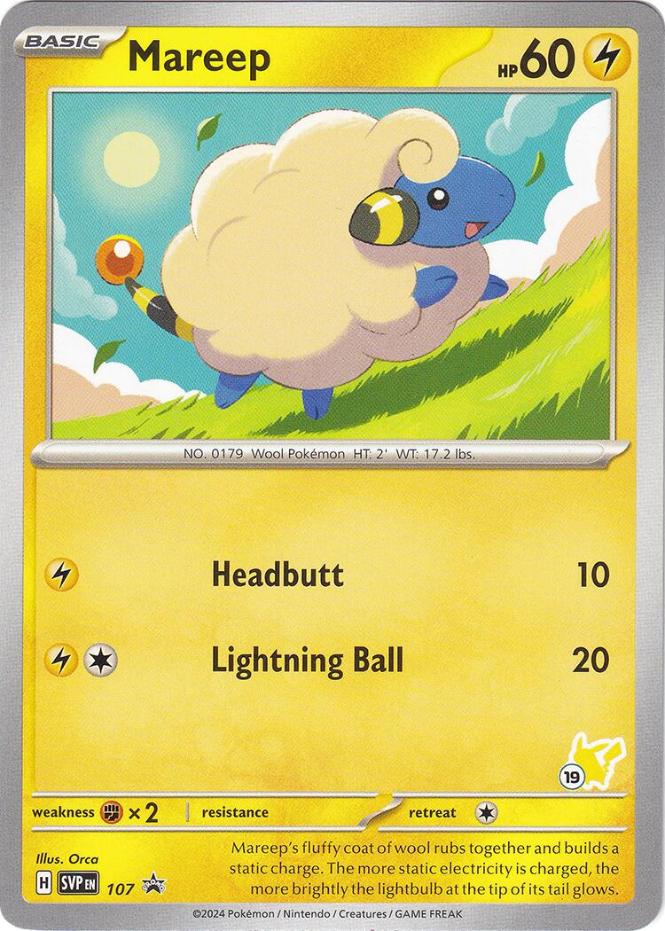 Mareep (107) (Pikachu Stamp #19) [Battle Academy 2024] | Jomio and Rueliete's Cards and Comics