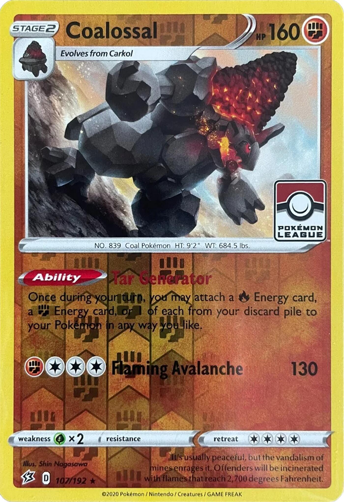 Coalossal (107/192) (League Promo) [Sword & Shield: Rebel Clash] | Jomio and Rueliete's Cards and Comics
