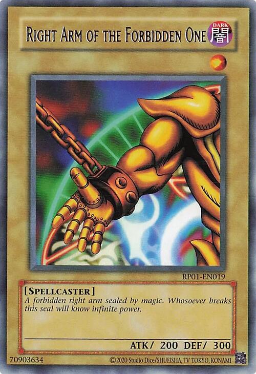Right Arm of the Forbidden One [RP01-EN019] Rare | Jomio and Rueliete's Cards and Comics