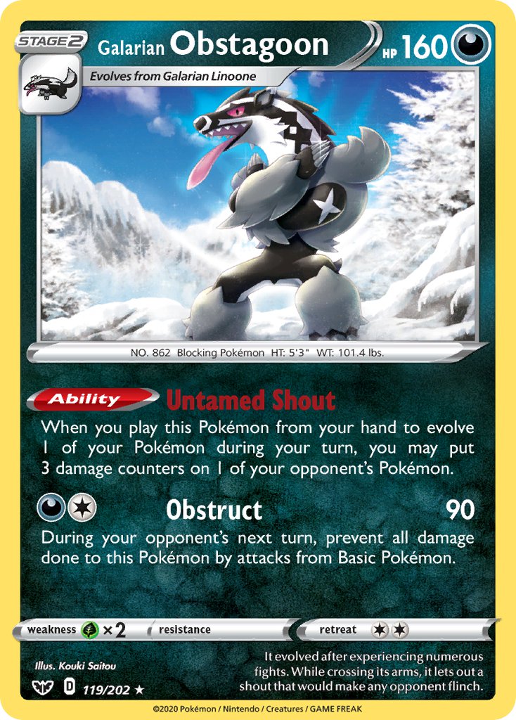 Galarian Obstagoon (119/202) (Theme Deck Exclusive) [Sword & Shield: Base Set] | Jomio and Rueliete's Cards and Comics