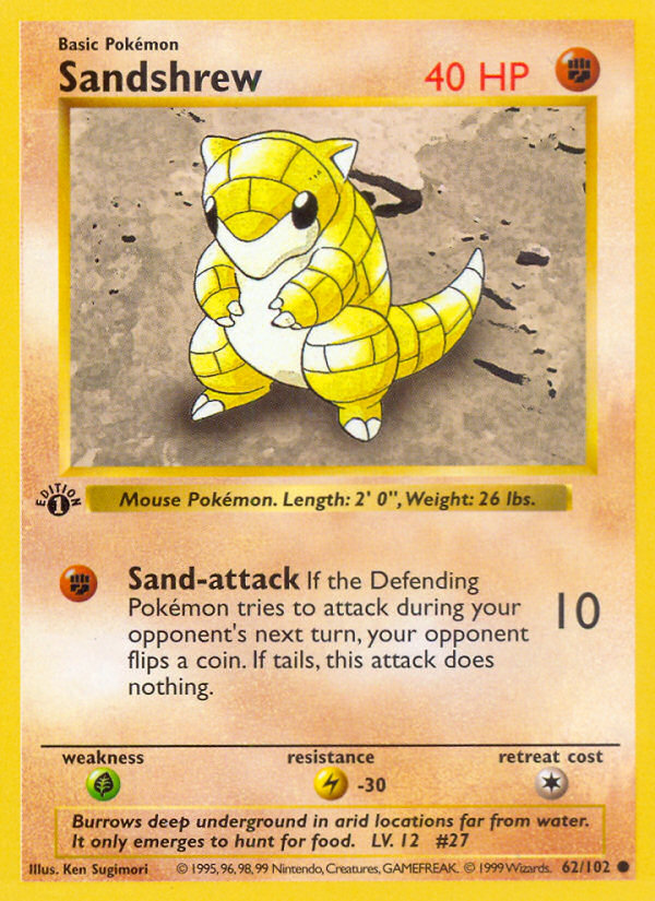 Sandshrew (62/102) (Shadowless) [Base Set 1st Edition] | Jomio and Rueliete's Cards and Comics