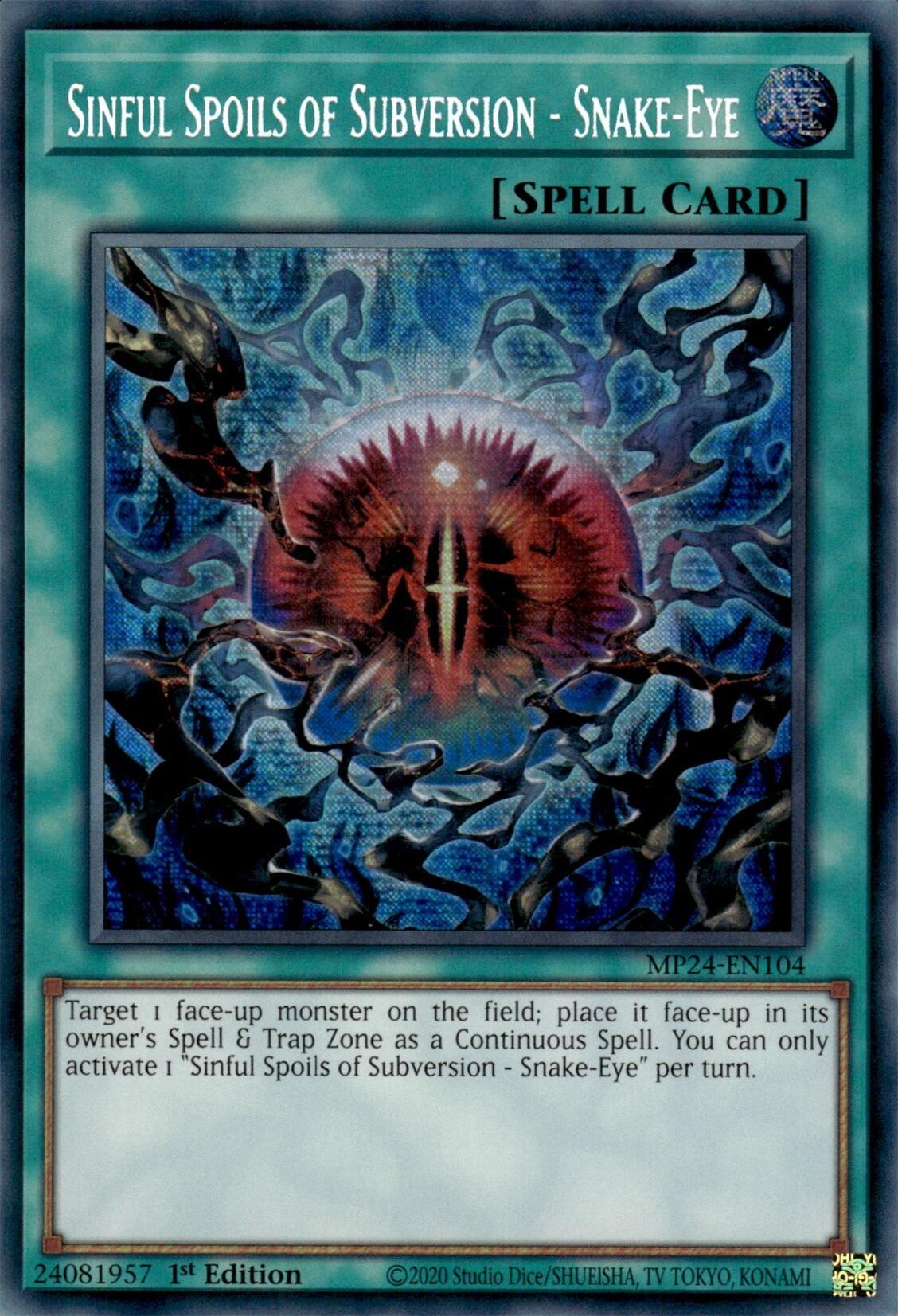 Sinful Spoils of Subversion - Snake-Eye [MP24-EN104] Prismatic Secret Rare | Jomio and Rueliete's Cards and Comics
