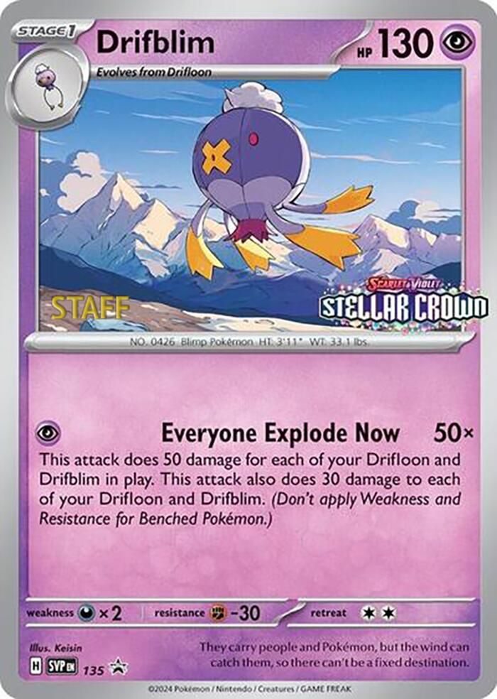 Drifblim (135) (Staff Promo) [Scarlet & Violet: Black Star Promos] | Jomio and Rueliete's Cards and Comics