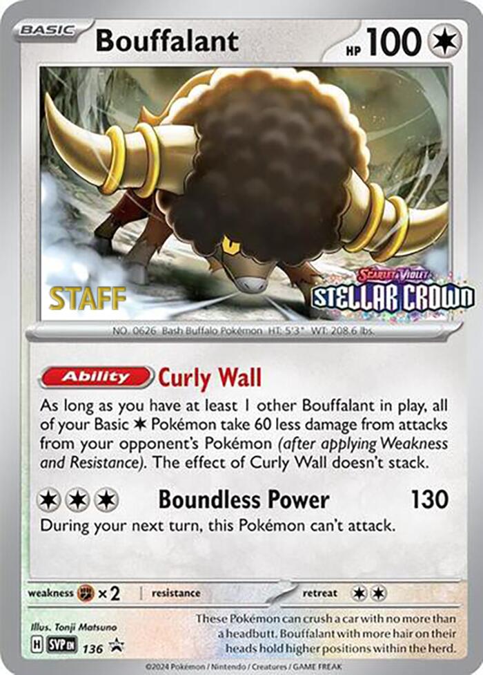 Bouffalant (136) (Staff Promo) [Scarlet & Violet: Black Star Promos] | Jomio and Rueliete's Cards and Comics