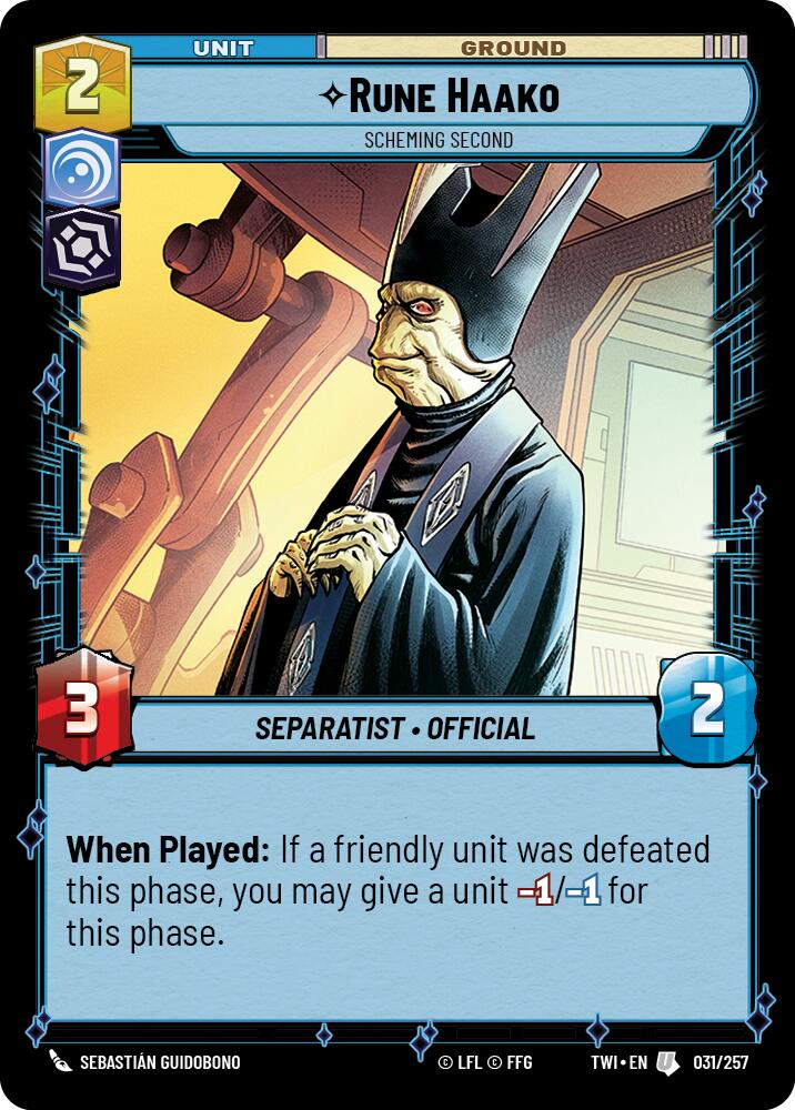 Rune Haako - Scheming Second (031/257) (031/257) [Twilight of the Republic] | Jomio and Rueliete's Cards and Comics