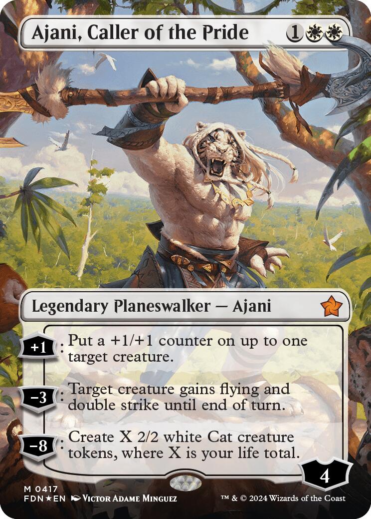 Ajani, Caller of the Pride (Borderless) (Mana Foil) [Foundations] | Jomio and Rueliete's Cards and Comics