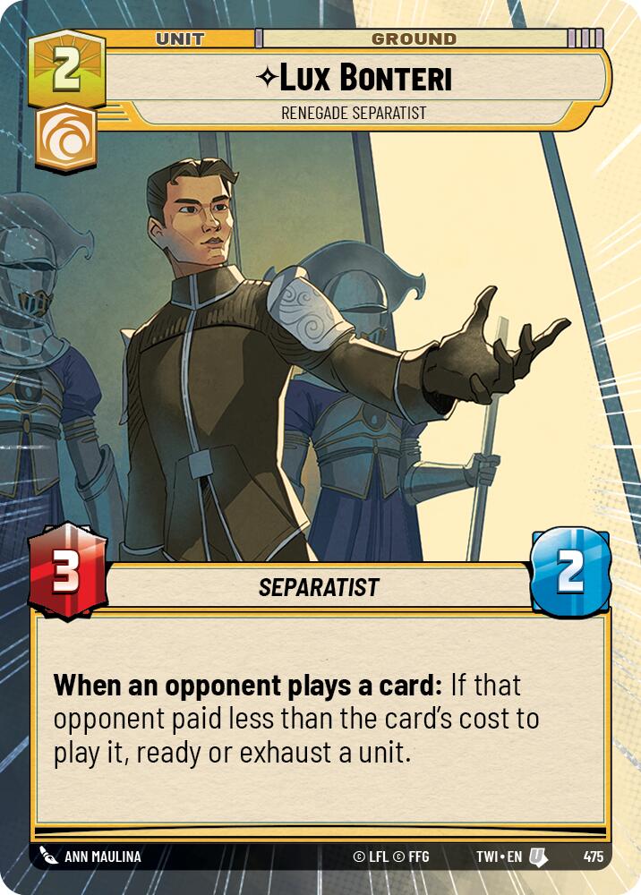 Lux Bonteri - Renegade Separatist (475) (Hyperspace) (475) [Twilight of the Republic] | Jomio and Rueliete's Cards and Comics