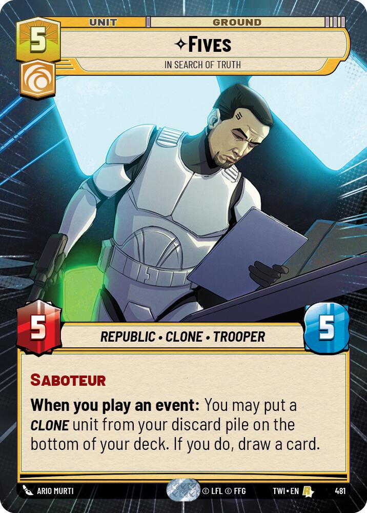 Fives - In Search of Truth (481) (Hyperspace) (481) [Twilight of the Republic] | Jomio and Rueliete's Cards and Comics