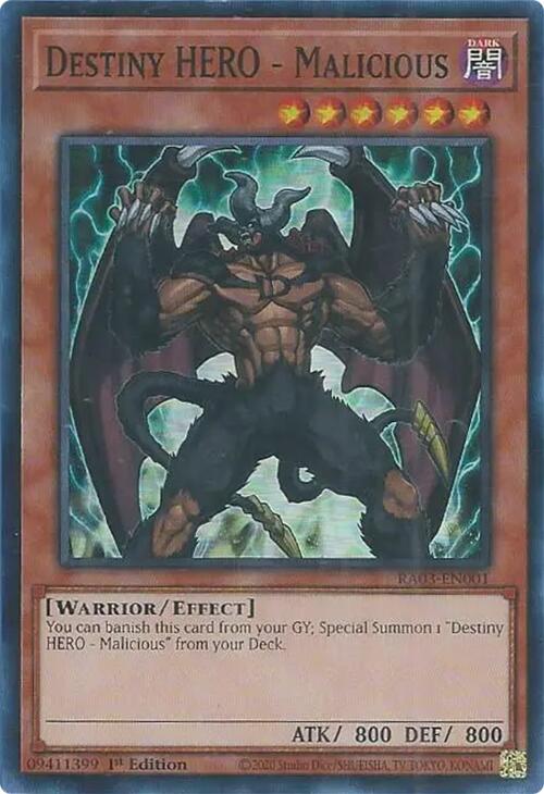 Destiny HERO - Malicious [RA03-EN001] Super Rare | Jomio and Rueliete's Cards and Comics