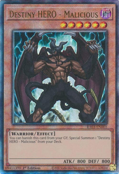 Destiny HERO - Malicious (UTR) [RA03-EN001] Prismatic Ultimate Rare | Jomio and Rueliete's Cards and Comics