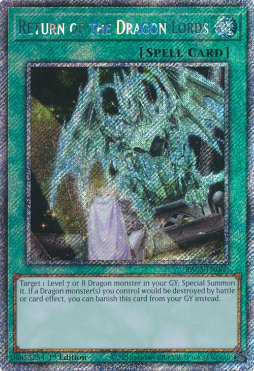 Return of the Dragon Lords (Platinum Secret Rare) [RA03-EN060] Platinum Secret Rare | Jomio and Rueliete's Cards and Comics