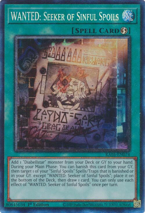 WANTED: Seeker of Sinful Spoils (CR) [RA03-EN074] Prismatic Collector's Rare | Jomio and Rueliete's Cards and Comics