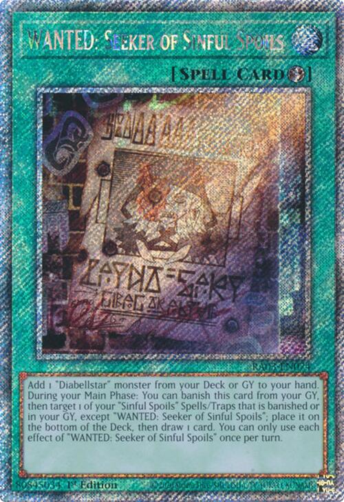 WANTED: Seeker of Sinful Spoils (Platinum Secret Rare) [RA03-EN074] Platinum Secret Rare | Jomio and Rueliete's Cards and Comics