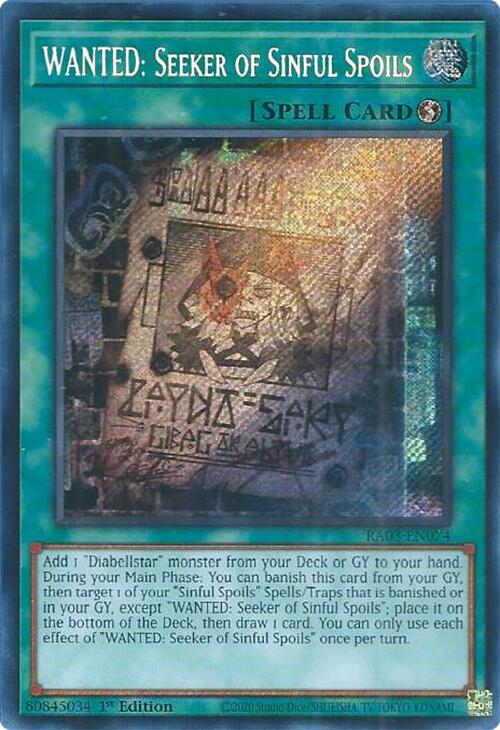WANTED: Seeker of Sinful Spoils (Secret Rare) [RA03-EN074] Secret Rare | Jomio and Rueliete's Cards and Comics