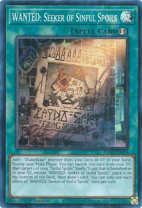 WANTED: Seeker of Sinful Spoils [RA03-EN074] Super Rare | Jomio and Rueliete's Cards and Comics