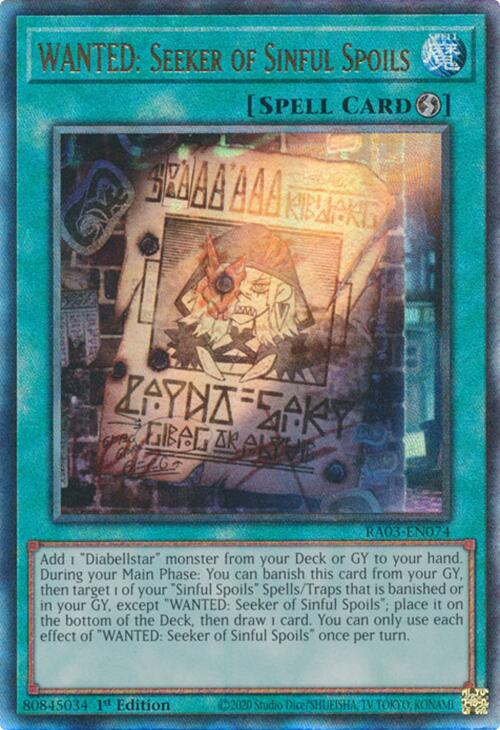WANTED: Seeker of Sinful Spoils (UTR) [RA03-EN074] Prismatic Ultimate Rare | Jomio and Rueliete's Cards and Comics