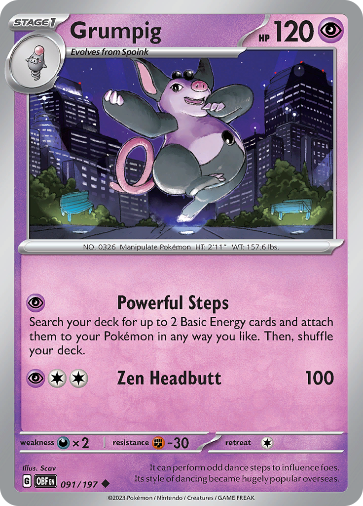 Grumpig (091/197) [Scarlet & Violet: Obsidian Flames] | Jomio and Rueliete's Cards and Comics