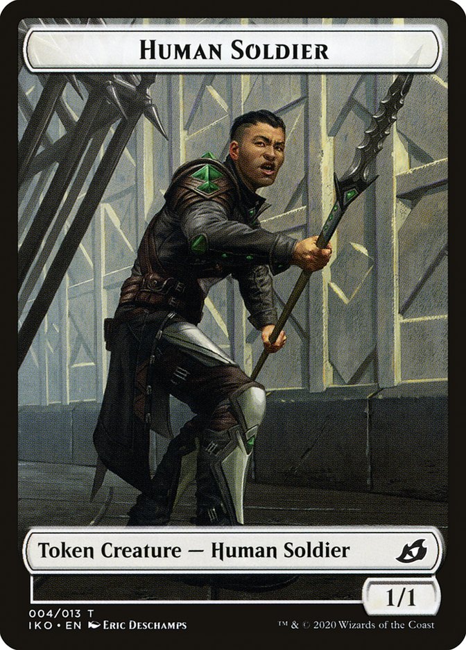 Dinosaur // Human Soldier (004) Double-Sided Token [Ikoria: Lair of Behemoths Tokens] | Jomio and Rueliete's Cards and Comics