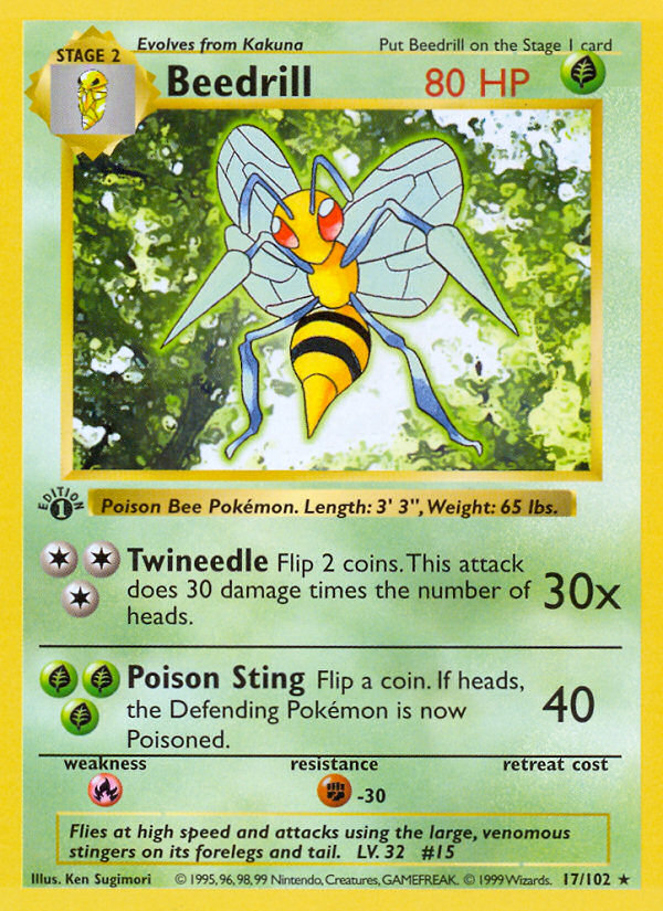 Beedrill (17/102) (Shadowless) [Base Set 1st Edition] | Jomio and Rueliete's Cards and Comics
