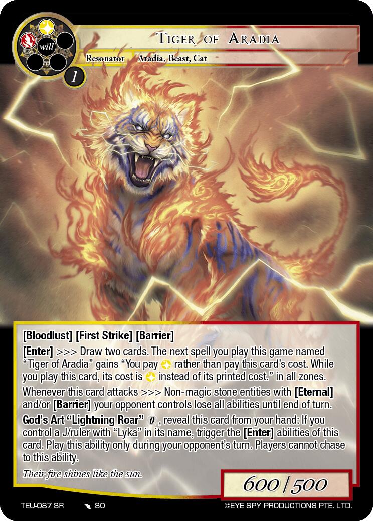 Tiger of Aradia (TEU-087 SR) [Timeless Eclipse of the Underworld] | Jomio and Rueliete's Cards and Comics