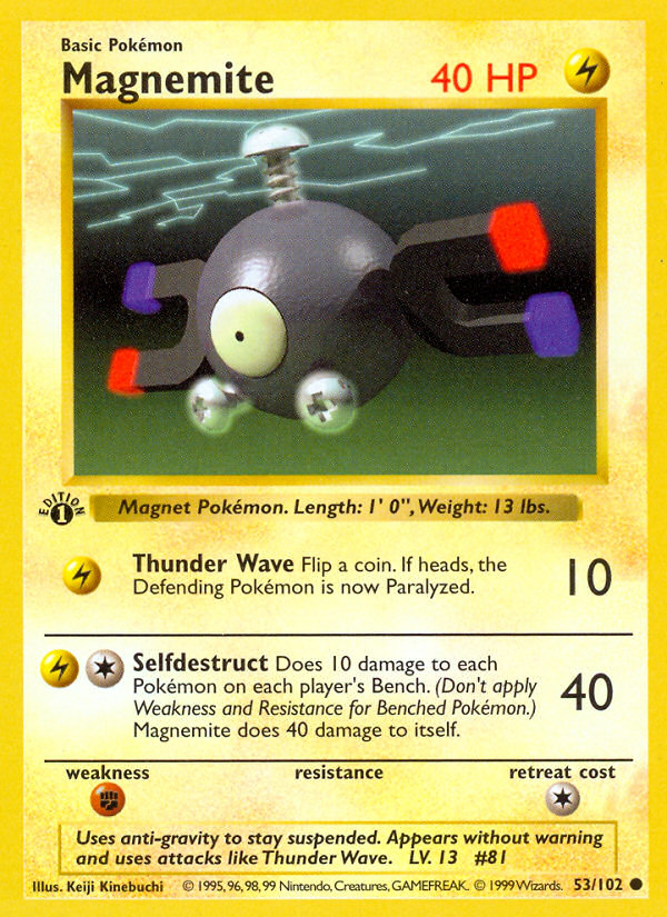 Magnemite (53/102) (Shadowless) [Base Set 1st Edition] | Jomio and Rueliete's Cards and Comics