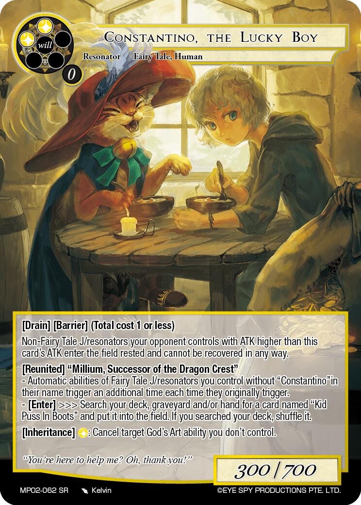 Constantino, the Lucky Boy (MP02-062 SR) [Masterpiece Collection 02 "Fates Reunited!"] | Jomio and Rueliete's Cards and Comics