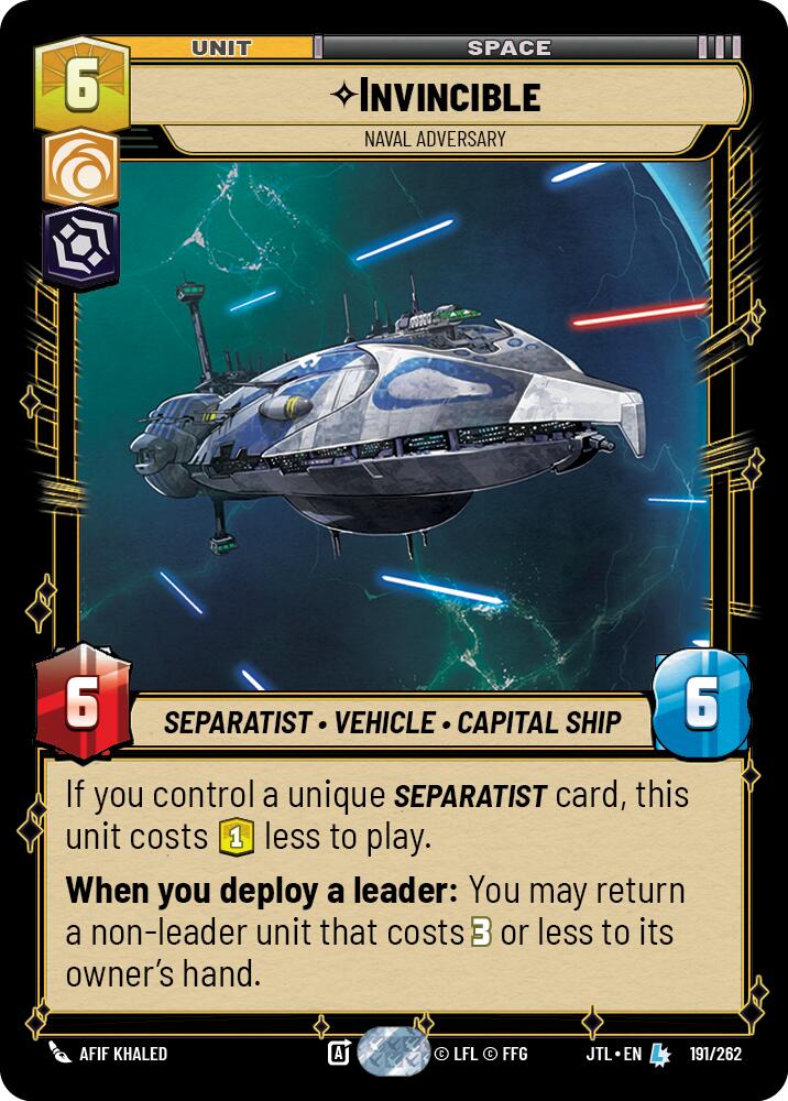 Invincible - Naval Adversary (191/262) (191/257) [Jump to Lightspeed] | Jomio and Rueliete's Cards and Comics