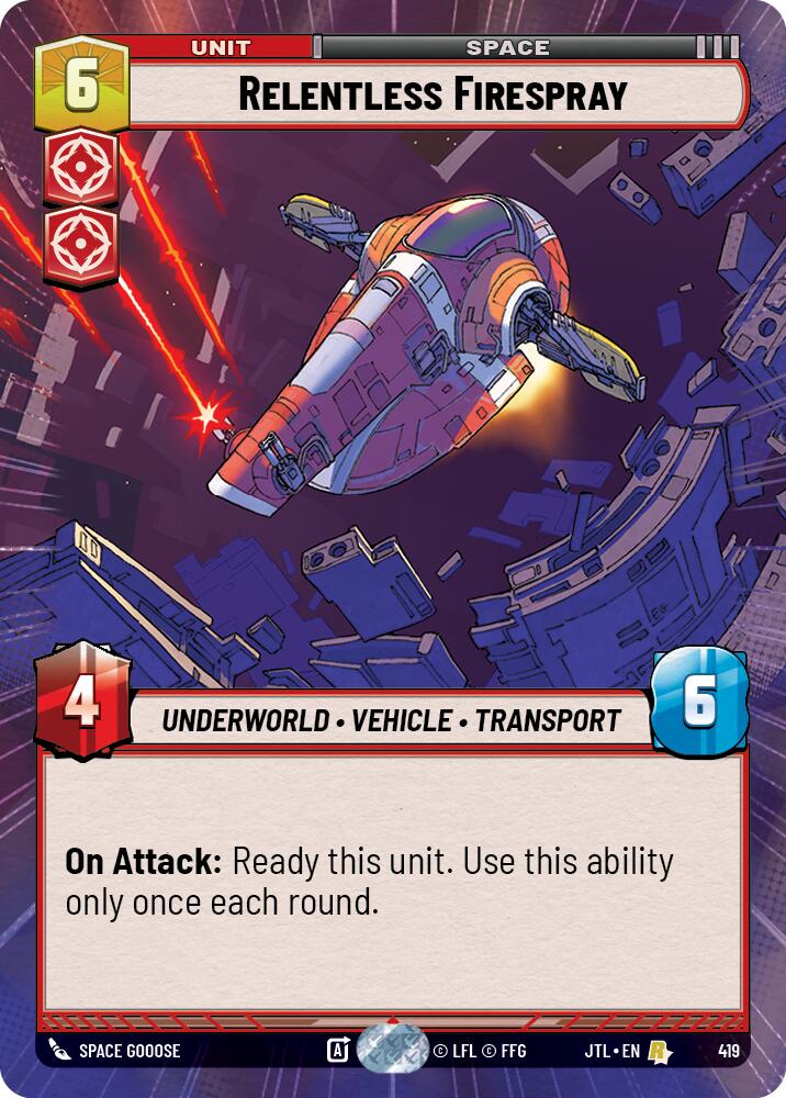 Relentless Firespray (419) (Hyperspace) (419) [Jump to Lightspeed] | Jomio and Rueliete's Cards and Comics