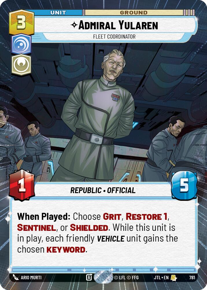 Admiral Yularen - Fleet Coordinator (781) (Hyperspace Foil) (781) [Jump to Lightspeed] | Jomio and Rueliete's Cards and Comics