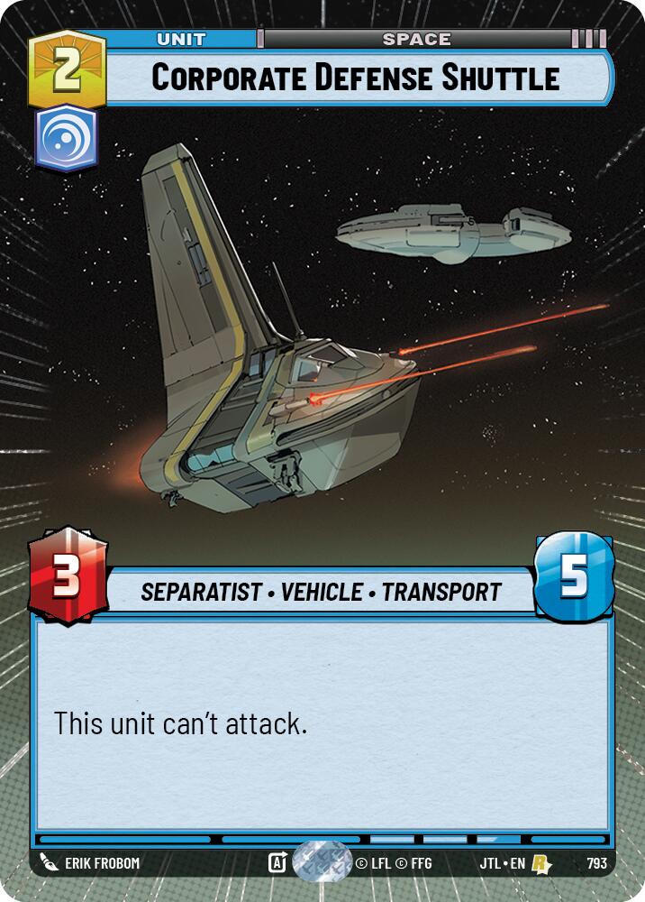 Corporate Defense Shuttle (793) (Hyperspace Foil) (793) [Jump to Lightspeed] | Jomio and Rueliete's Cards and Comics