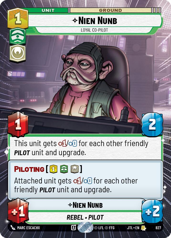 Nien Nunb - Loyal Co-Pilot (827) (Hyperspace Foil) (827) [Jump to Lightspeed] | Jomio and Rueliete's Cards and Comics