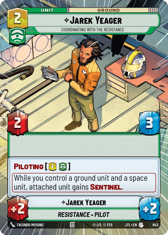 Jarek Yeager - Coordinating With The Resistance (843) (Hyperspace Foil) (843) [Jump to Lightspeed] | Jomio and Rueliete's Cards and Comics